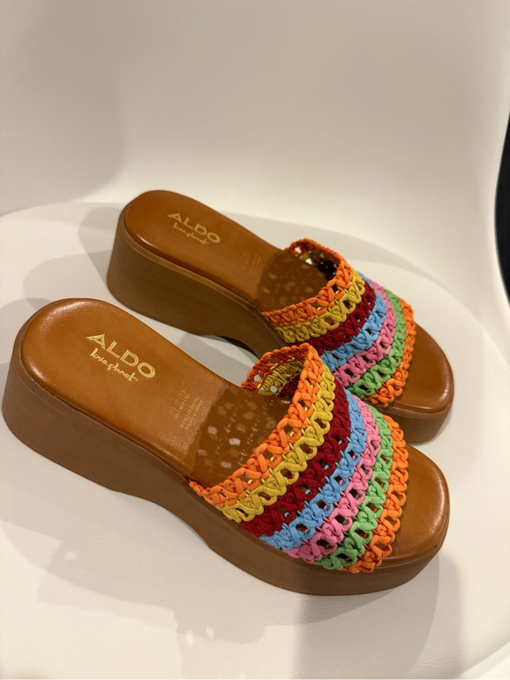 ☀️🌊ALDO Women's Multicolor Crochet Platform Slide Sandals NWT